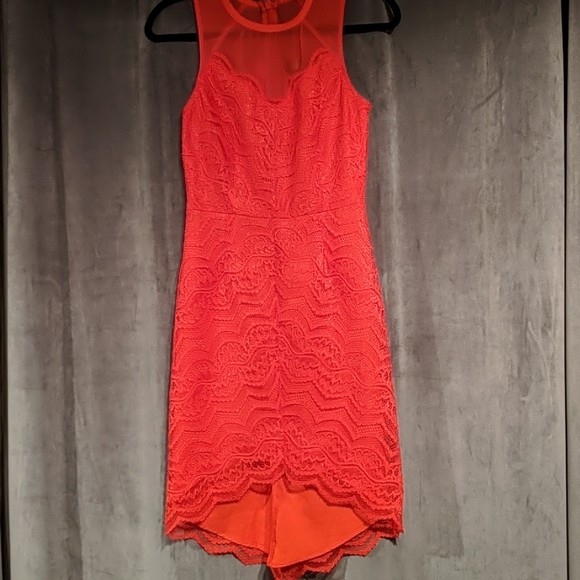 Hi-Low Coral Orange Lace Dress - Picture 1 of 5